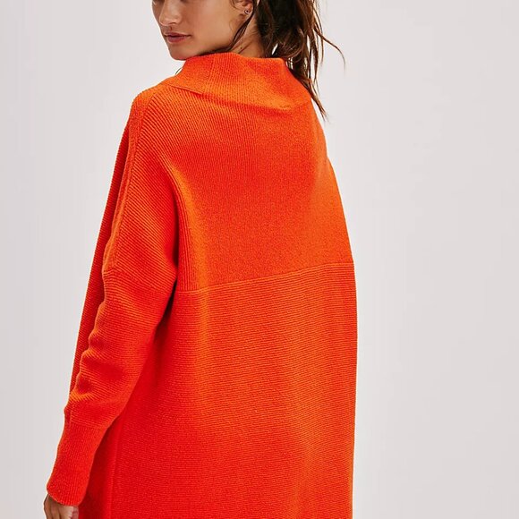 Free People | Ottoman Slouchy Tunic Sweater Dress Funnel Neck Red Medium - Picture 4 of 15